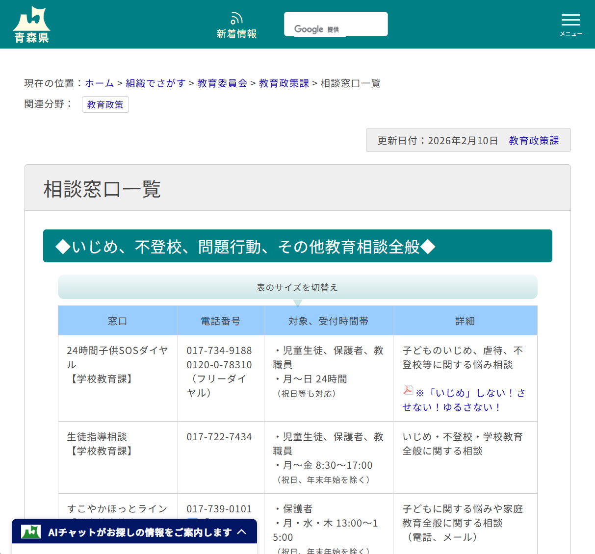 相談窓口一覧の画像