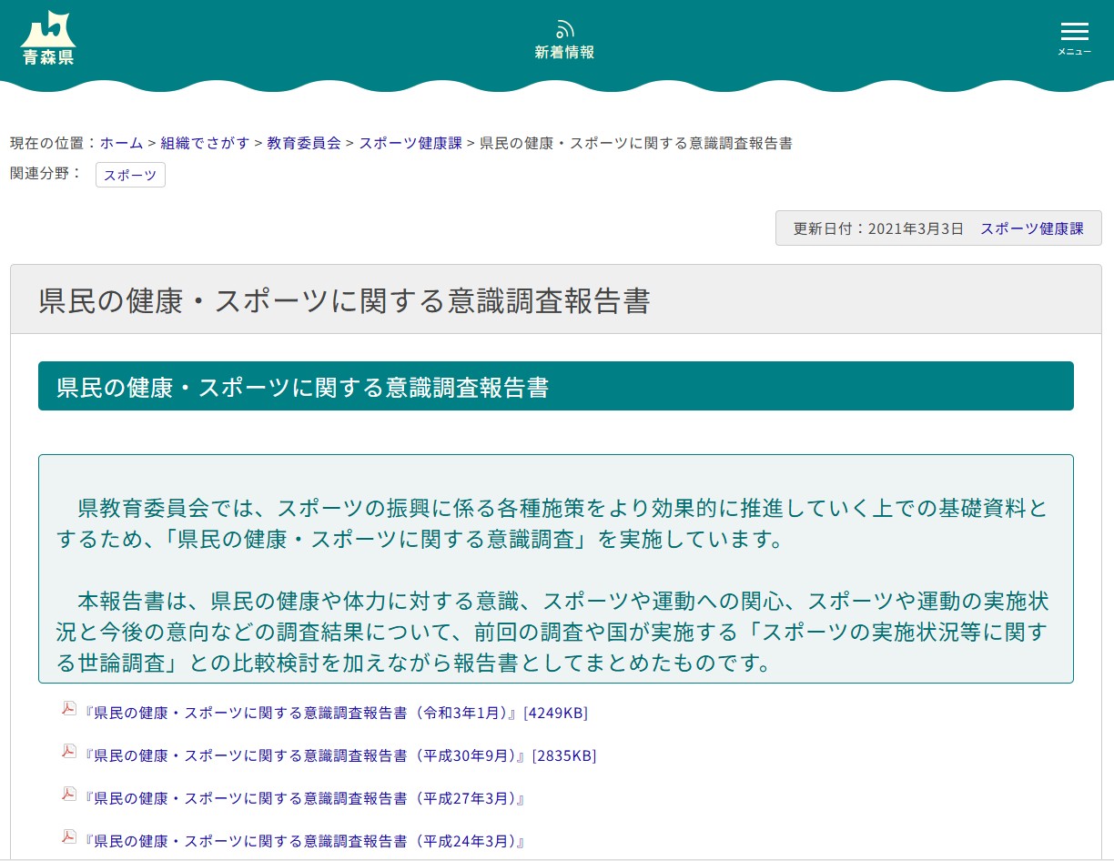 県民の健康・スポーツに関する意識調査報告書の画像